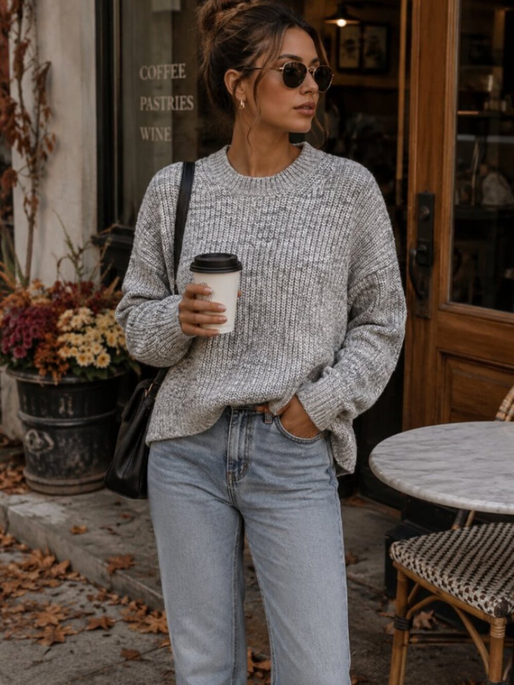 J Crew Marled Cotton-Blend Crewneck Sweater Size L Blue Cozy Minimalist Coastal